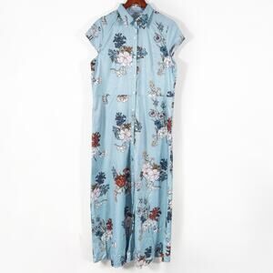 Misslook Maxi Dress Floral Blue Button Down Size XL Cottagecore